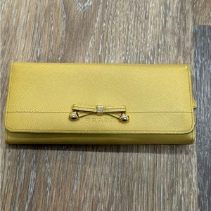 AUTHENTIC Prada Yellow Saffiano Leather double snap Wallet with bow